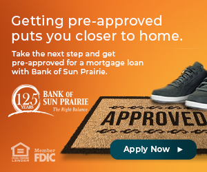 Welcome door mat with tennis shoes pre-approval for mortgage Bank of Sun Prairie